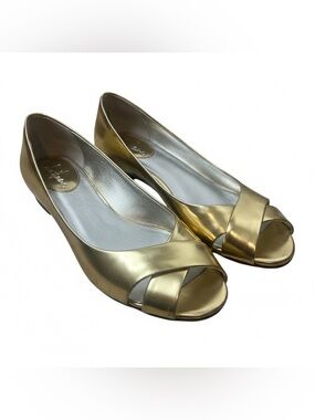 Cole‎ Haan Metallic Gold Peep-Toe Flats